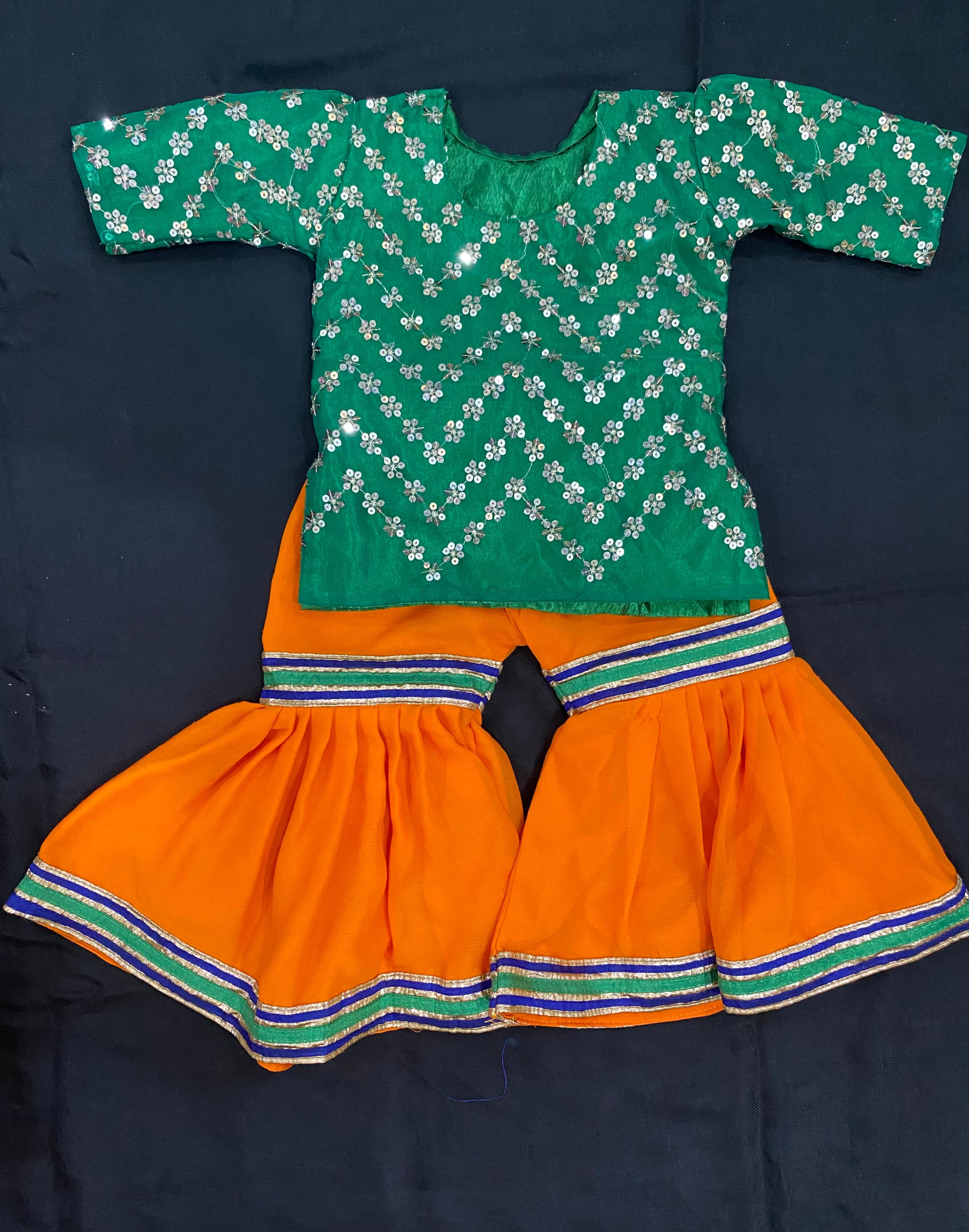 Emerald & Orange Sharara Set